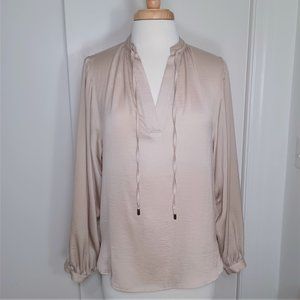 H&M silky beige taupe v neck poet blouse size S